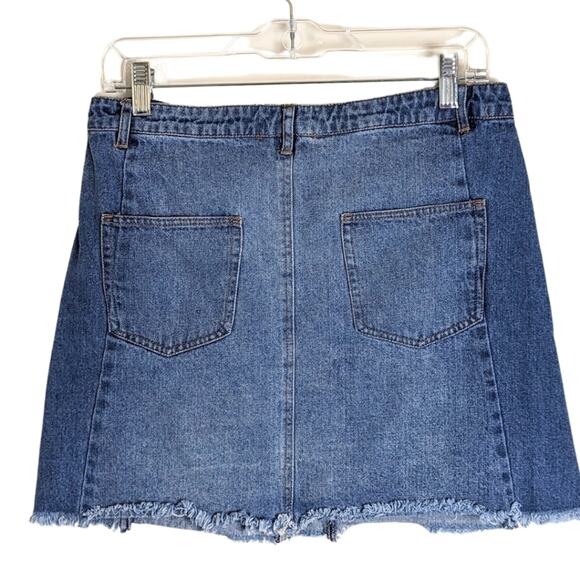 Y2K Altar'd State Denim Mini Skirt Frayed Hem Women's Size Medium - Picture 2 of 10